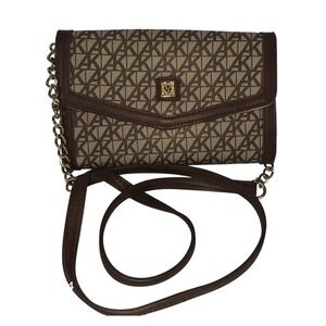Anne Klein Brown Logo Print Chain Strap Wallet Crossbody Bag‎